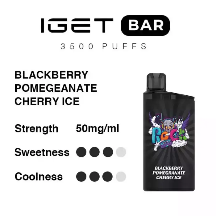 Iget Bar 3500 Puffs Blackberry Pomegranate Cherry Ice NEW Flavor Disposable Vape Pen (3)