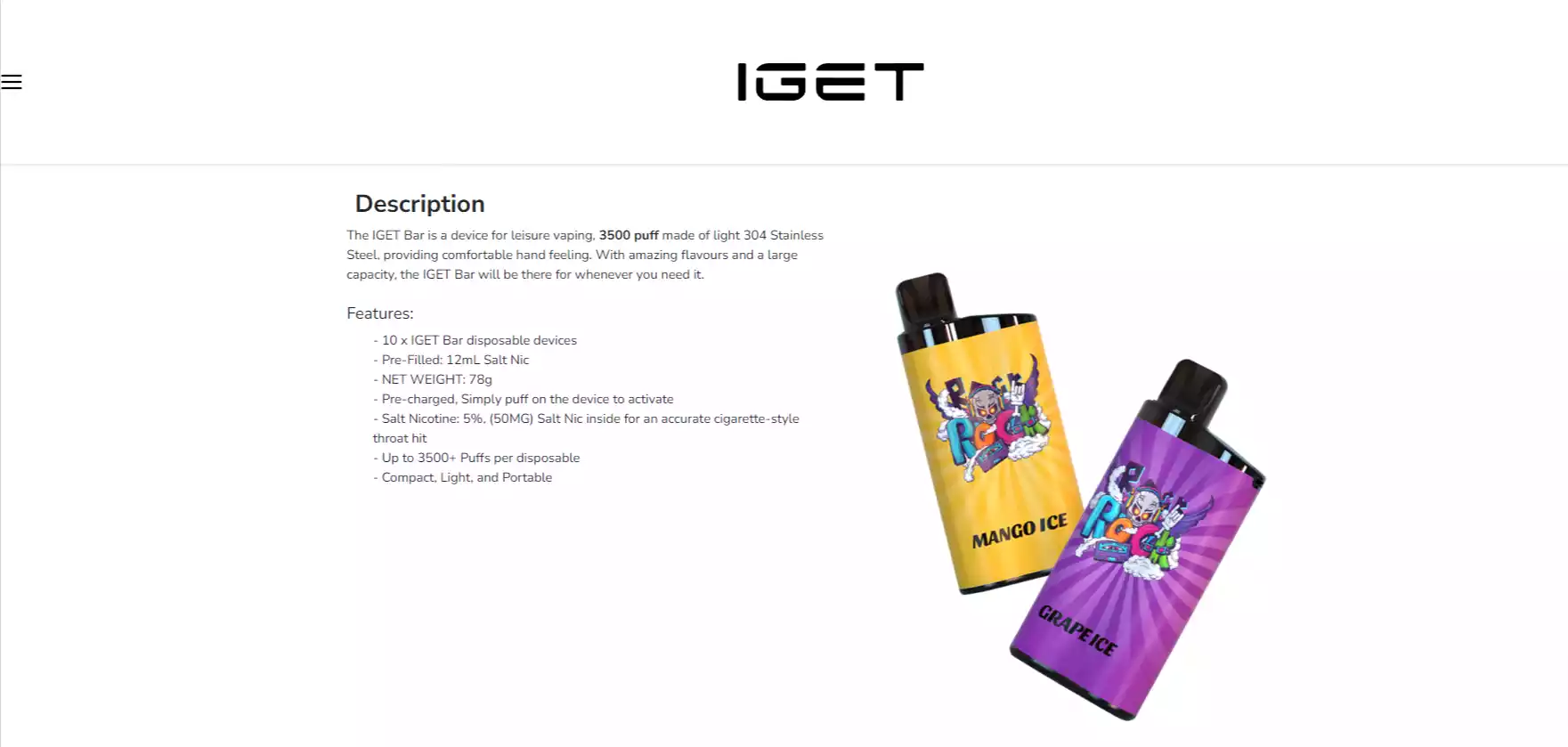 Iget Bar 3500 Puffs Orange Mango Pineapple Ice Hot Sale 2025 Disposable Vape Pen (10)